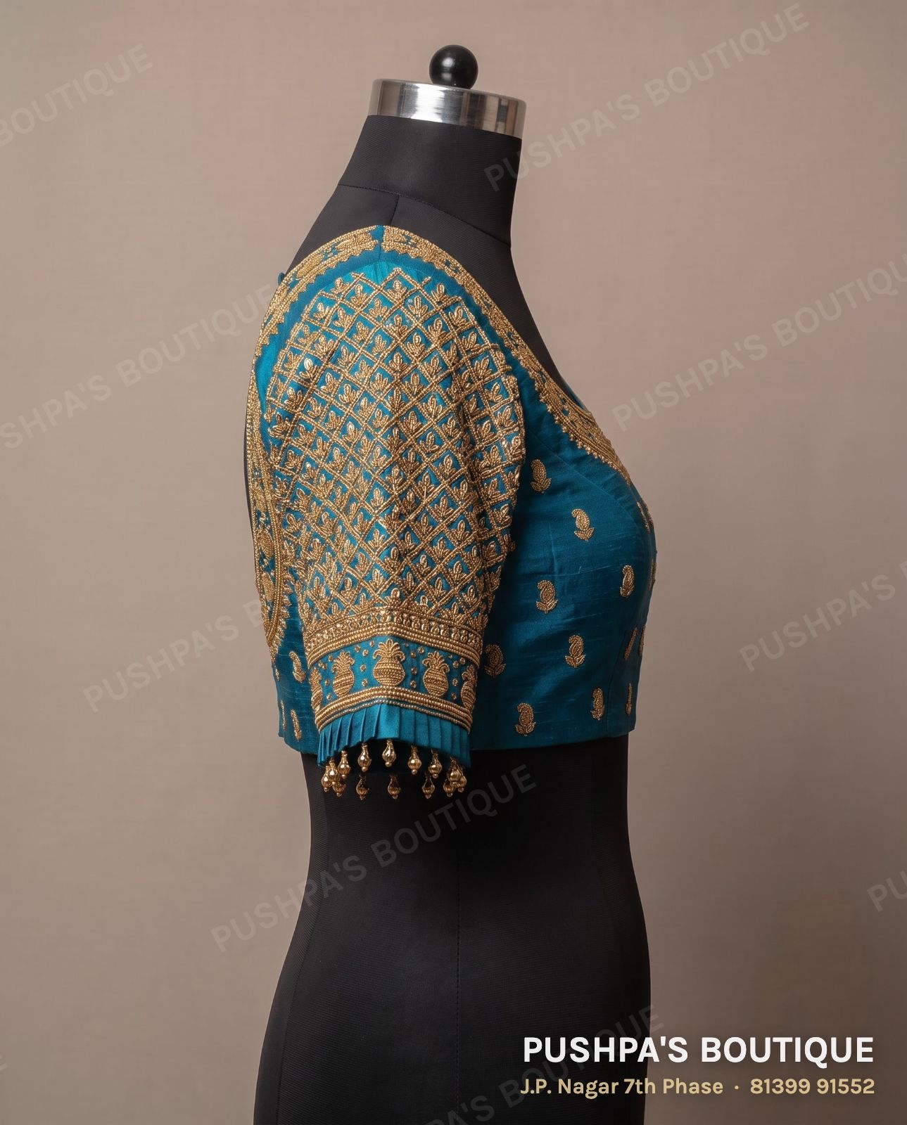 Princess cut blouse with pads PB-050, square neck, deep U back, elbow sleeve, photo 3