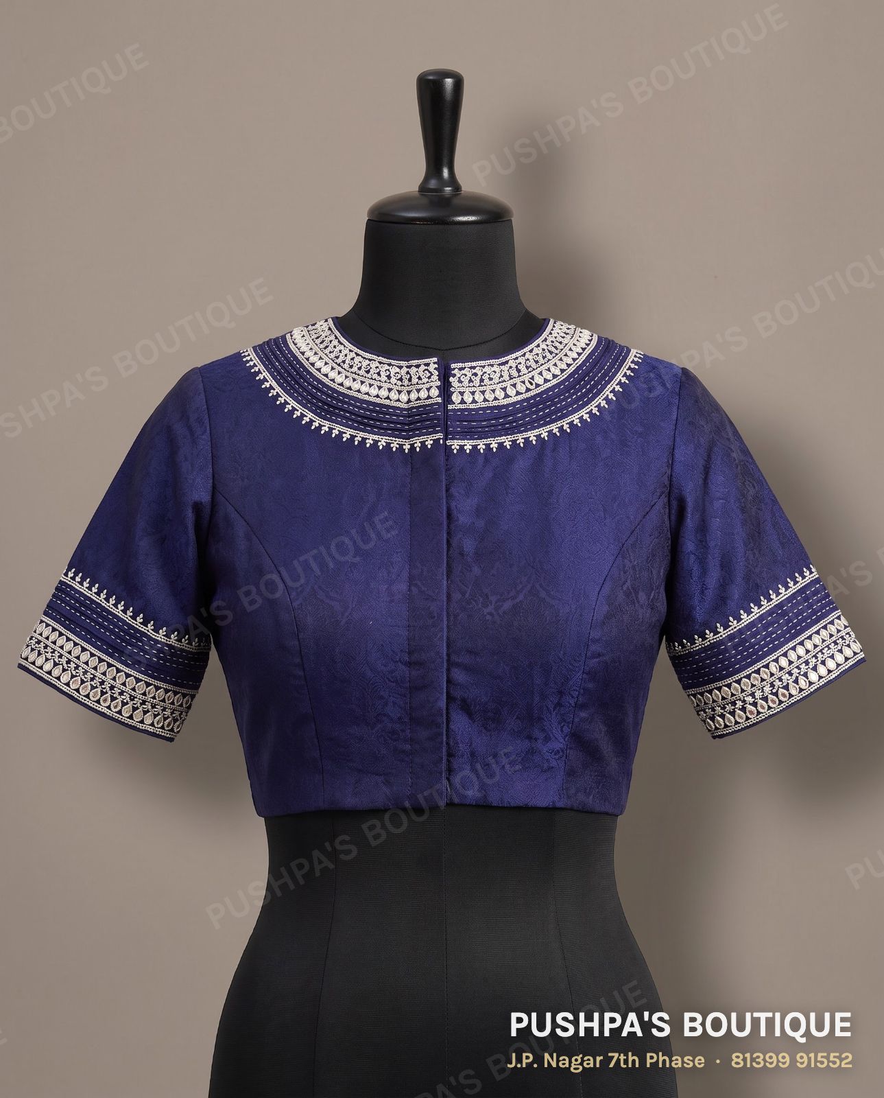 Princess cut blouse with pads PB-051, high neck, keyhole back, short sleeve