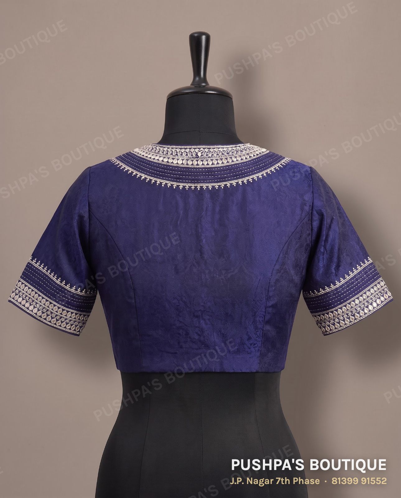 Princess cut blouse with pads PB-051, high neck, keyhole back, short sleeve, photo 2