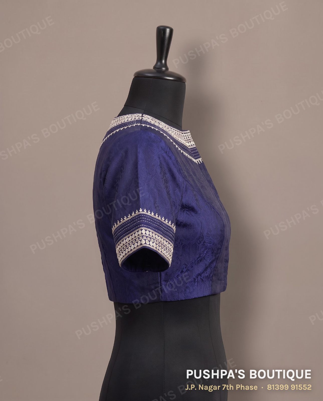 Princess cut blouse with pads PB-051, high neck, keyhole back, short sleeve, photo 3