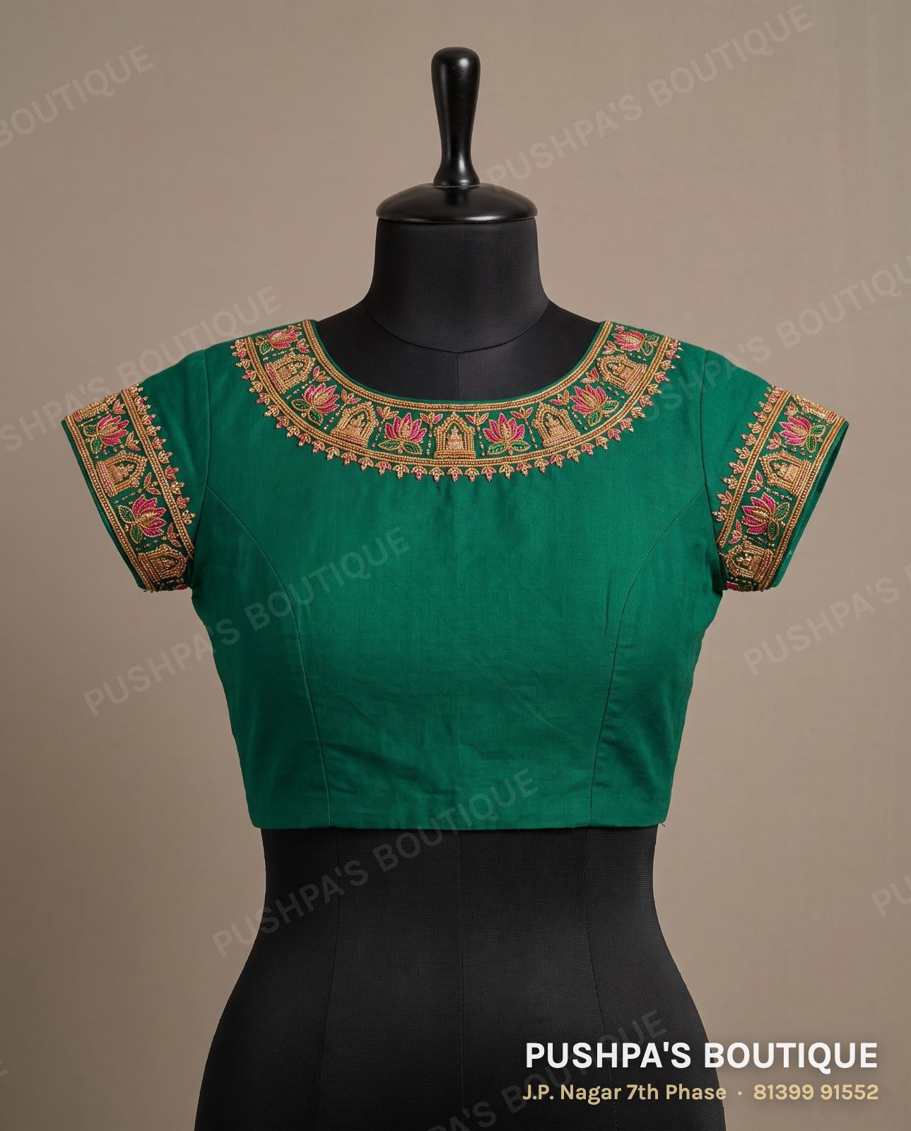Princess cut blouse with pads PB-052, round neck, zip back, cap sleeve