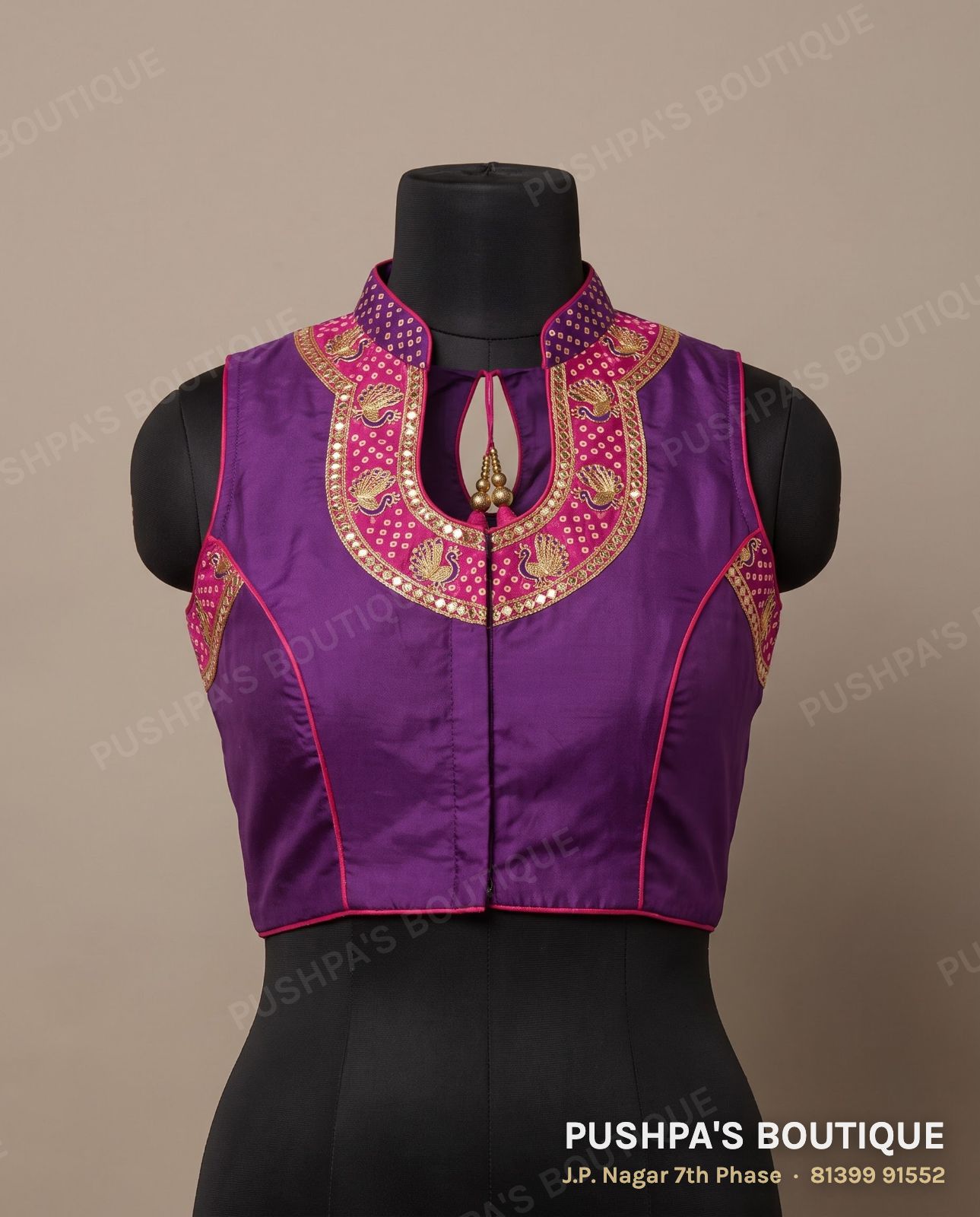 Princess cut blouse with pads PB-054, collar, keyhole back, sleeveless