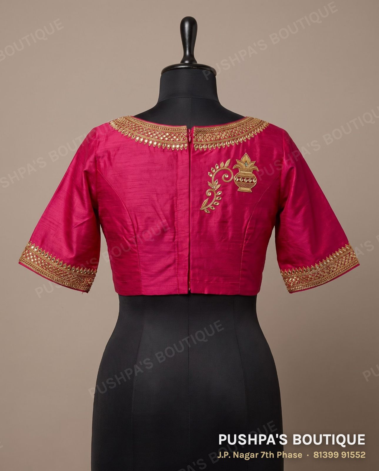 Princess cut blouse with pads PB-055, boat neck, zip back