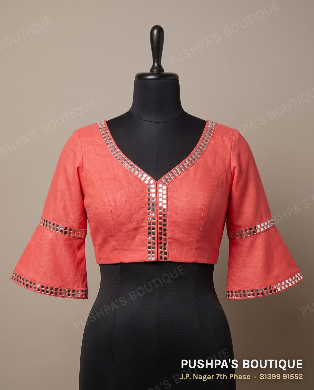 Princess cut blouse with pads PB-056, V neck, deep U back