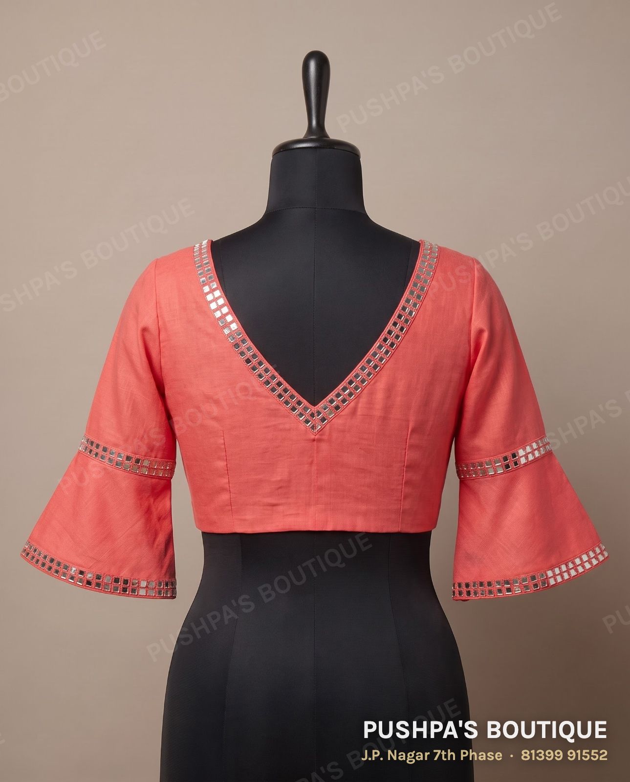 Princess cut blouse with pads PB-056, V neck, deep U back, photo 2