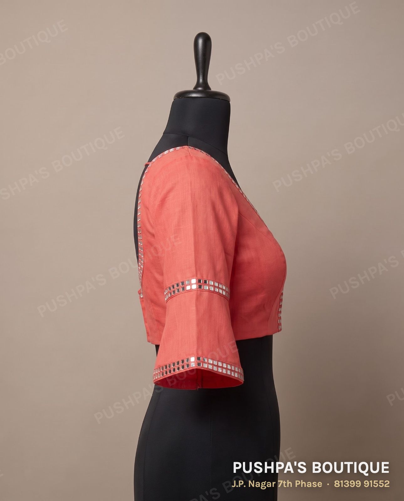 Princess cut blouse with pads PB-056, V neck, deep U back, photo 3