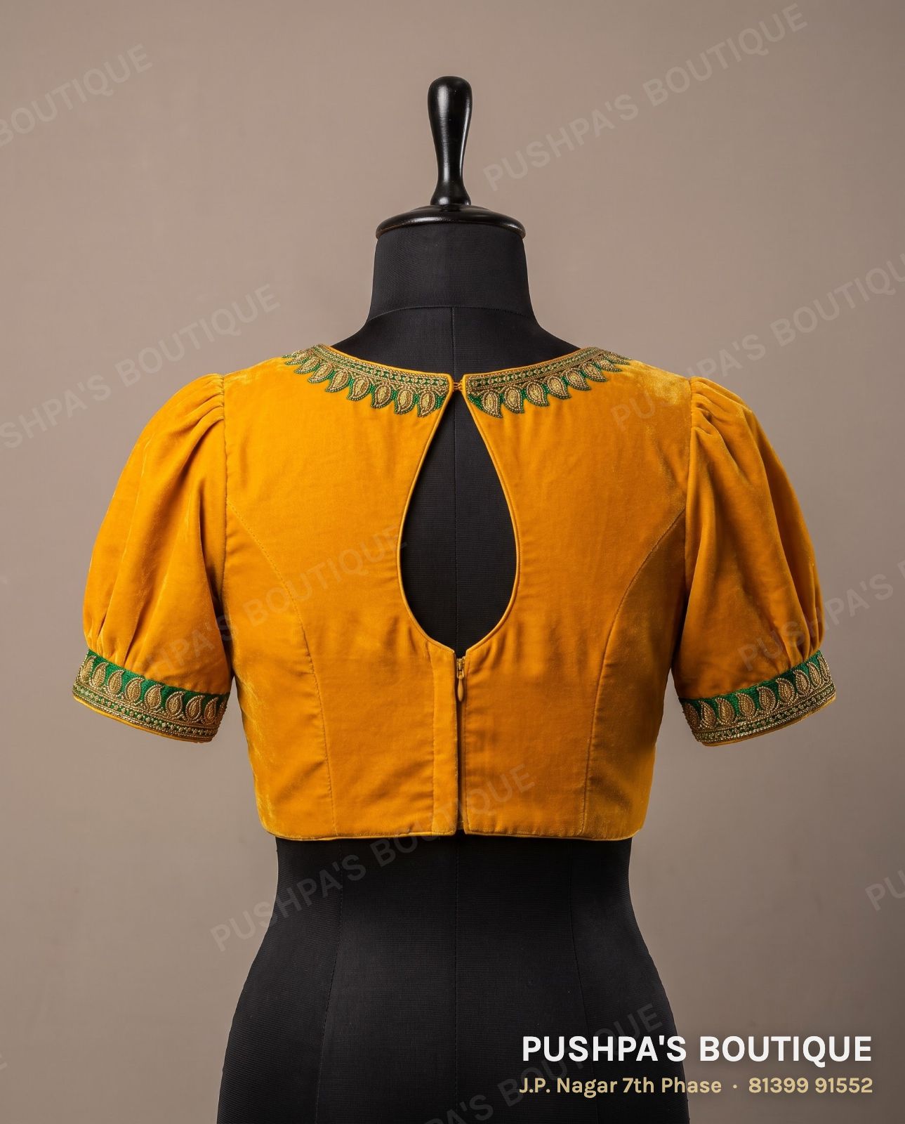 Princess cut blouse with pads PB-057, keyhole back, puff sleeve