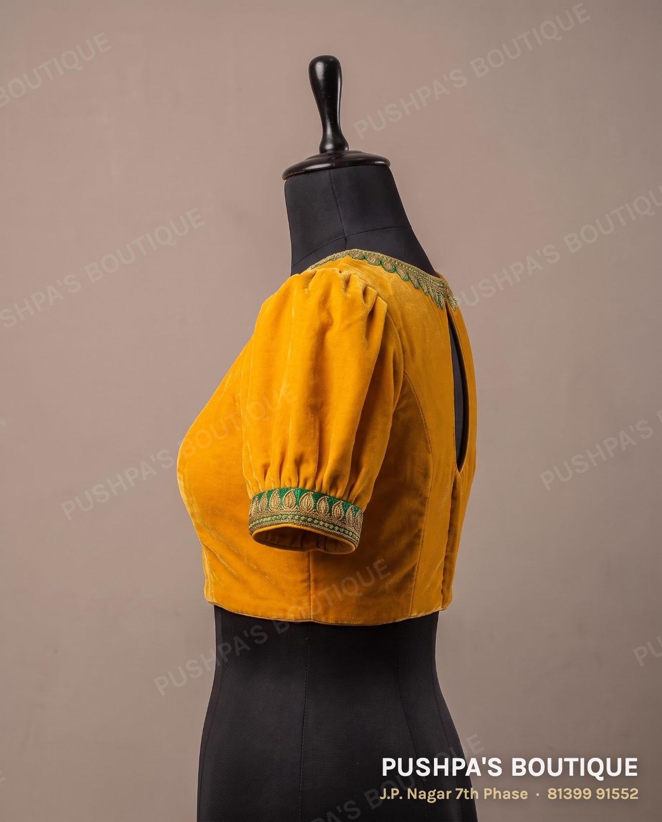 Princess cut blouse with pads PB-057, keyhole back, puff sleeve, photo 3