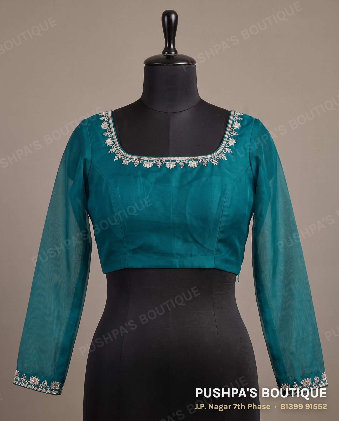 Princess cut blouse with pads PB-058, square neck, zip back, full sleeve