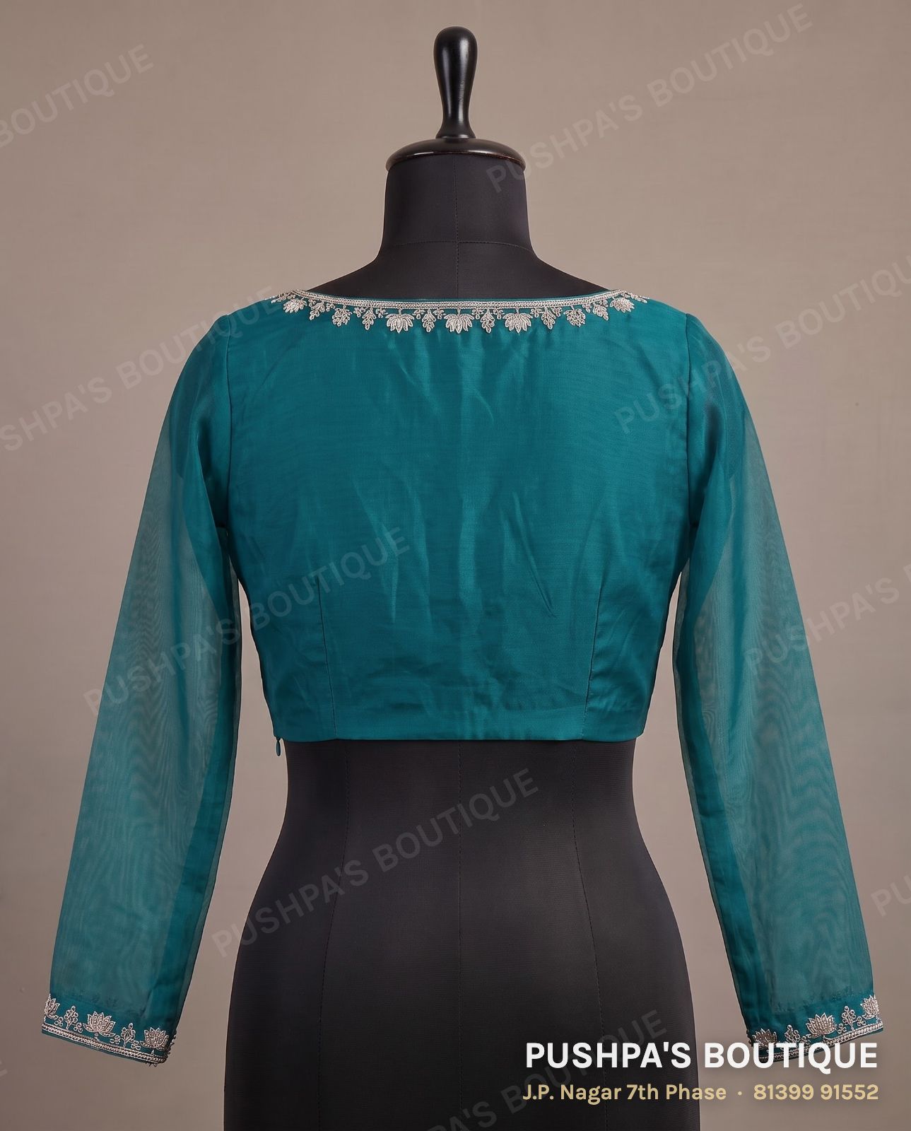 Princess cut blouse with pads PB-058, square neck, zip back, full sleeve, photo 2