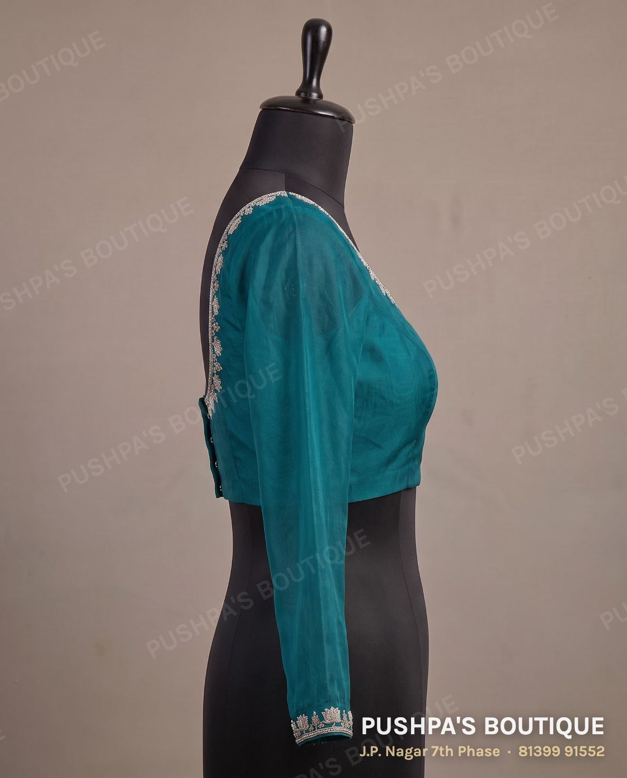 Princess cut blouse with pads PB-058, square neck, zip back, full sleeve, photo 3