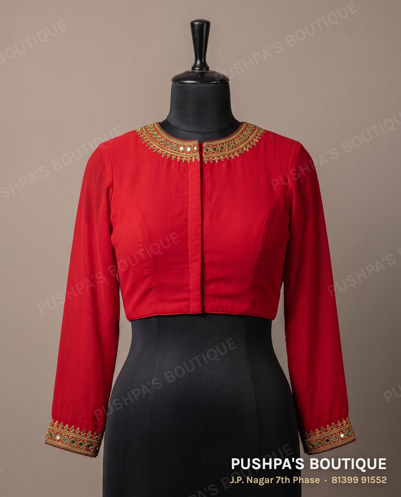 Princess cut blouse with pads PB-059, high neck, deep U back, full sleeve