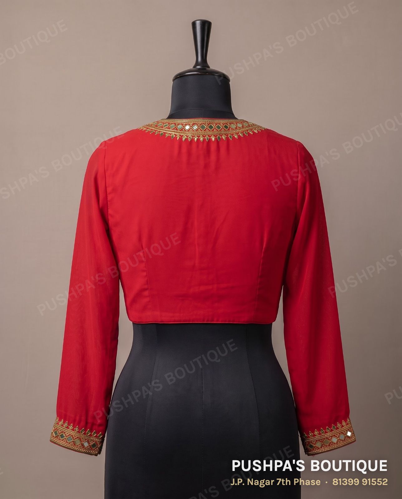 Princess cut blouse with pads PB-059, high neck, deep U back, full sleeve, photo 2