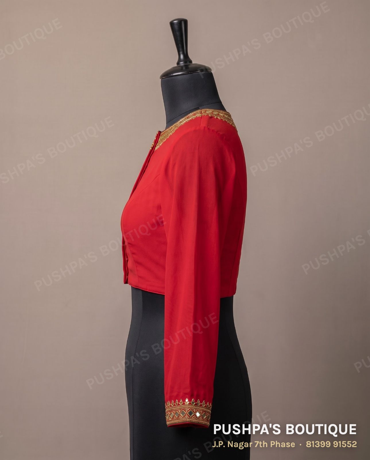 Princess cut blouse with pads PB-059, high neck, deep U back, full sleeve, photo 3