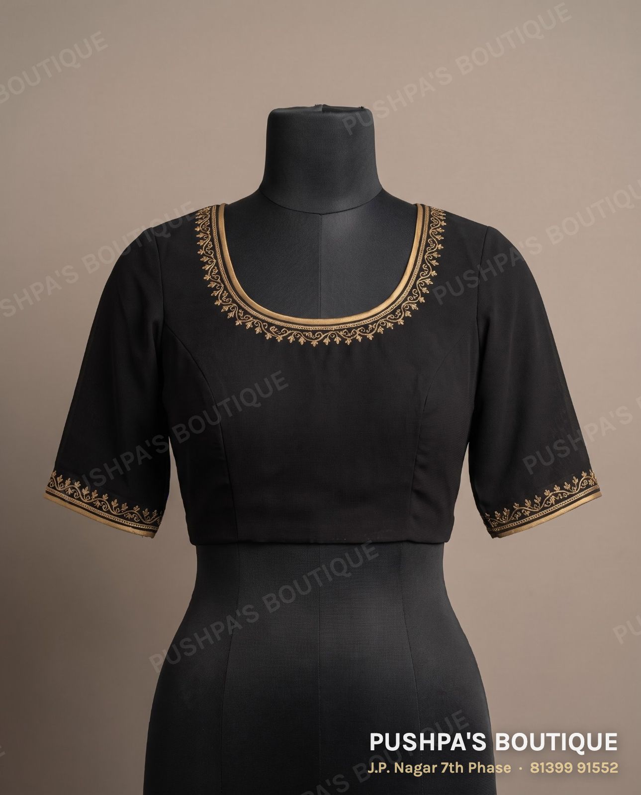 Princess cut blouse with pads PB-060, round neck, window back, three quarter sleeve