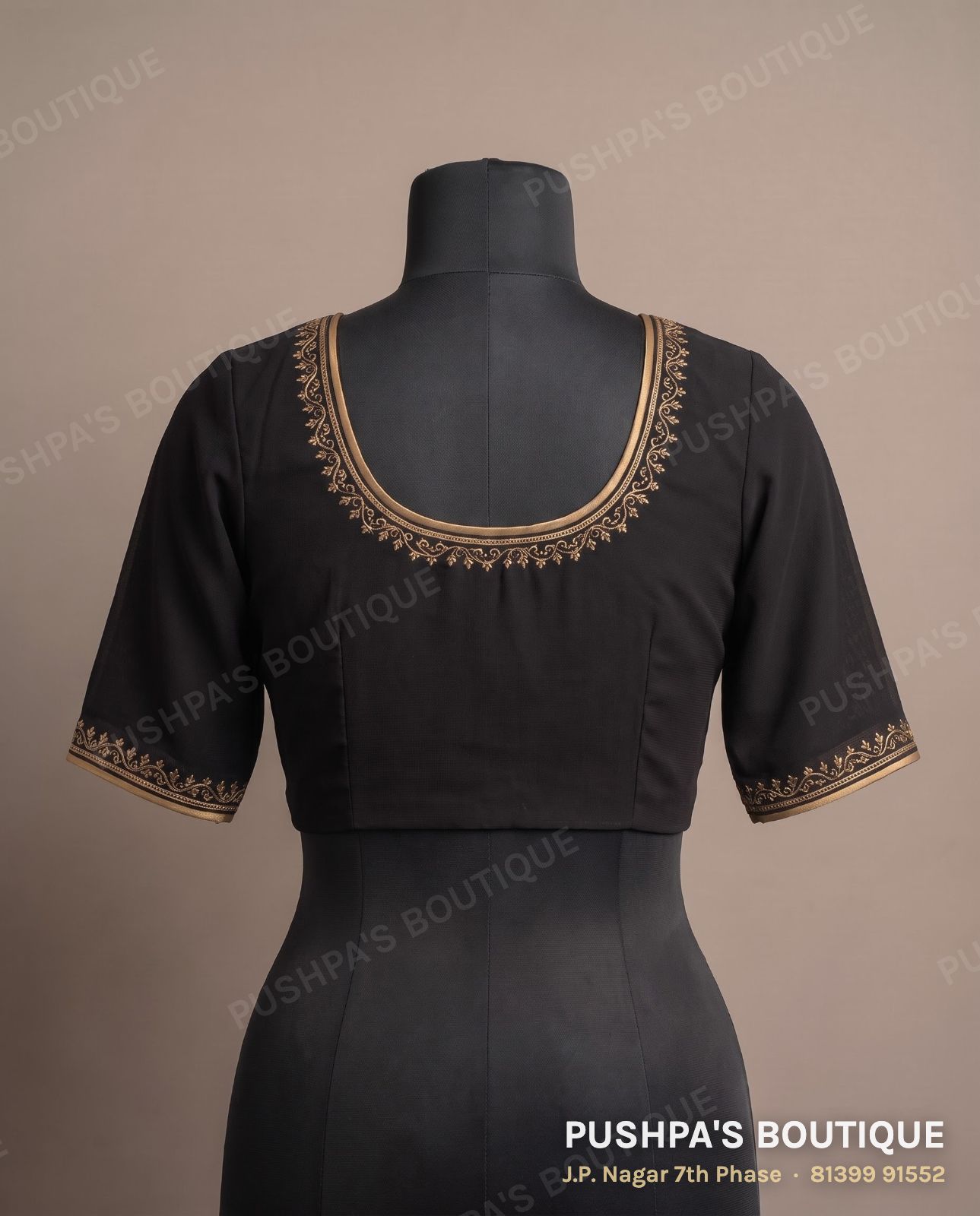 Princess cut blouse with pads PB-060, round neck, window back, three quarter sleeve, photo 2