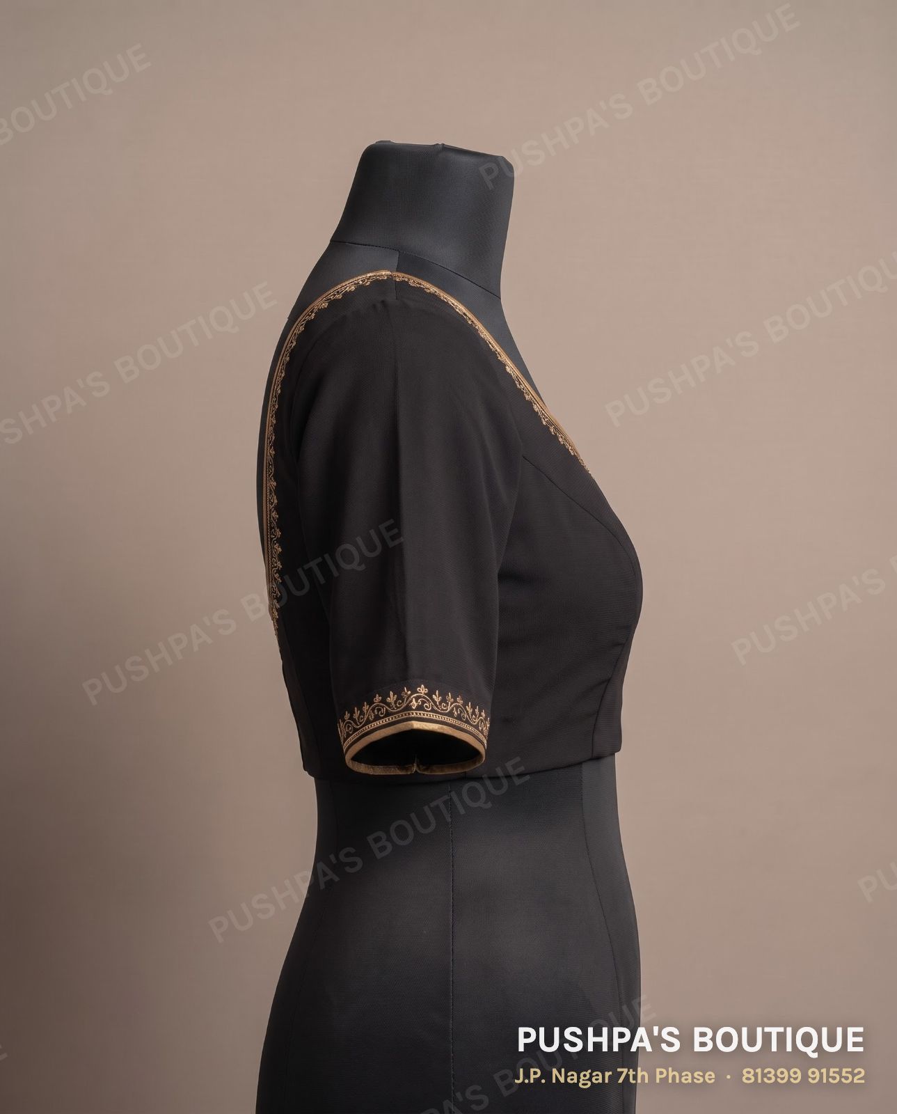 Princess cut blouse with pads PB-060, round neck, window back, three quarter sleeve, photo 3
