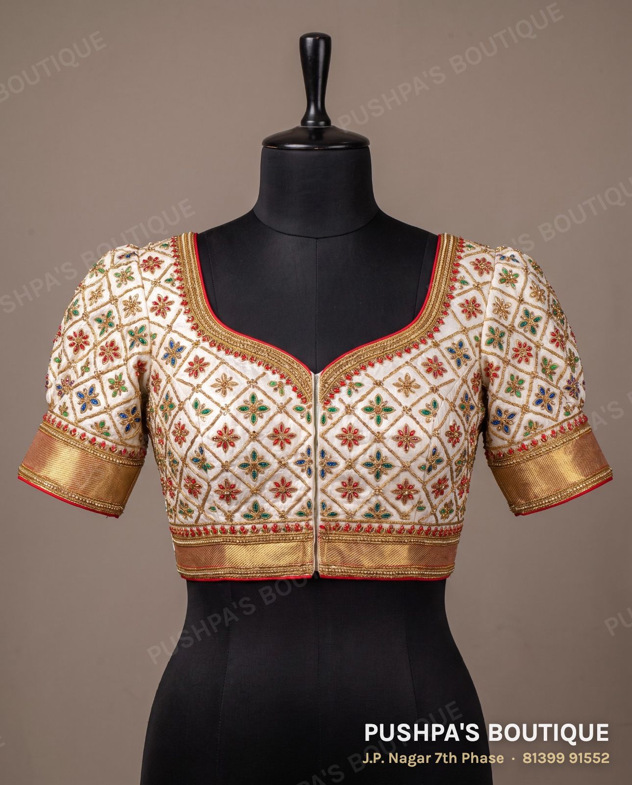 Princess cut blouse PB-064, sweetheart neck, window back, puff sleeve