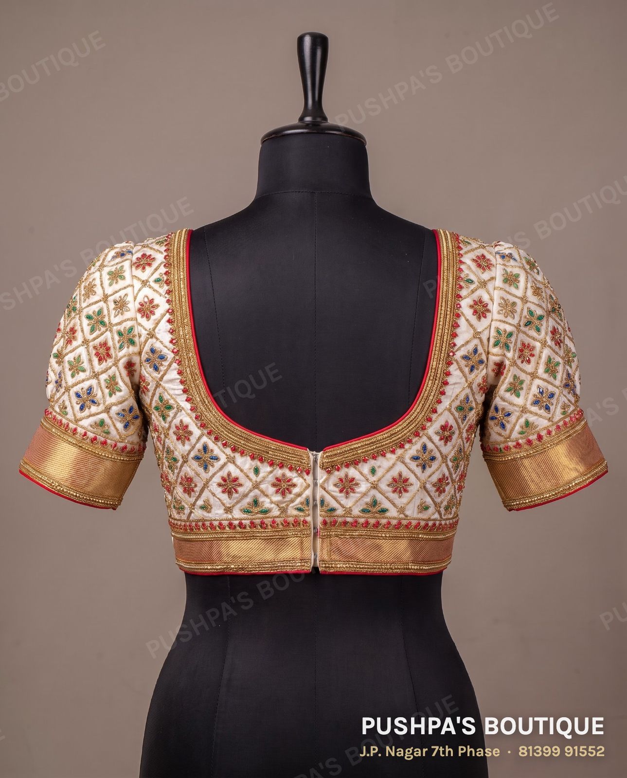 Princess cut blouse PB-064, sweetheart neck, window back, puff sleeve, photo 2