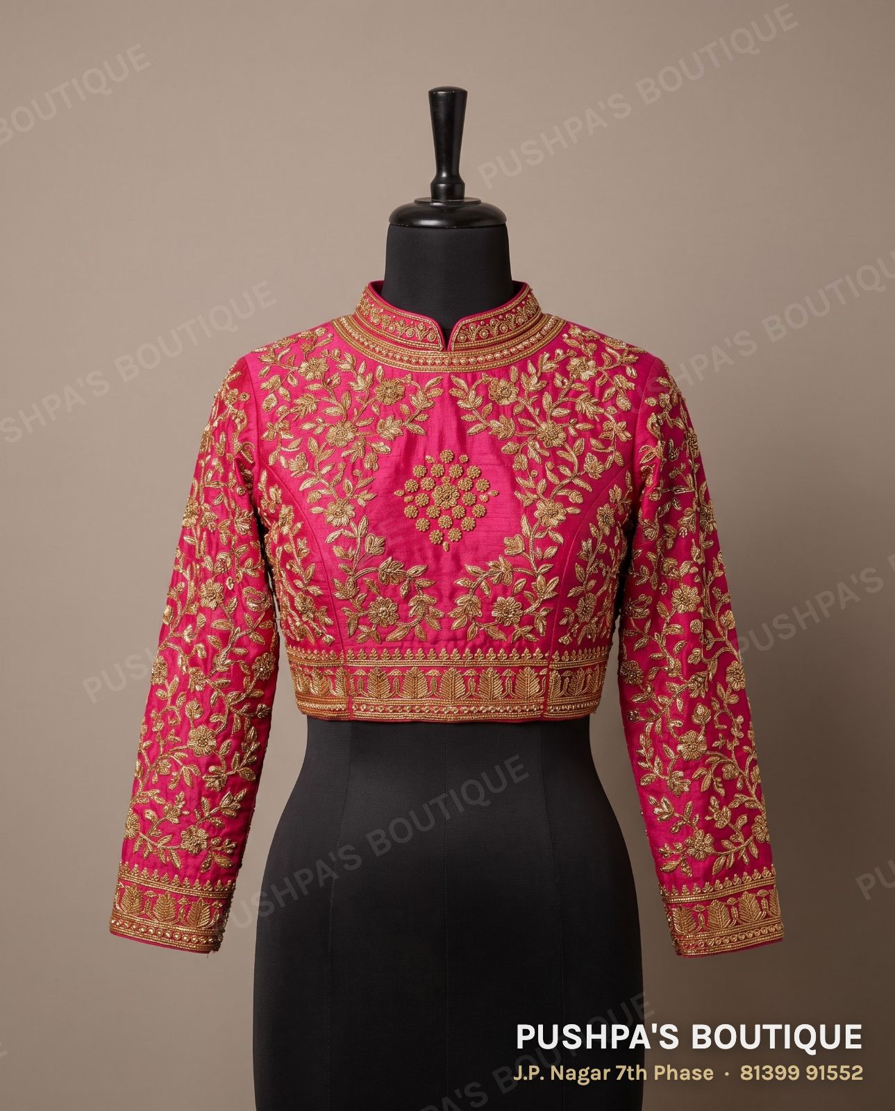 Princess cut blouse PB-065, collar, zip back, full sleeve