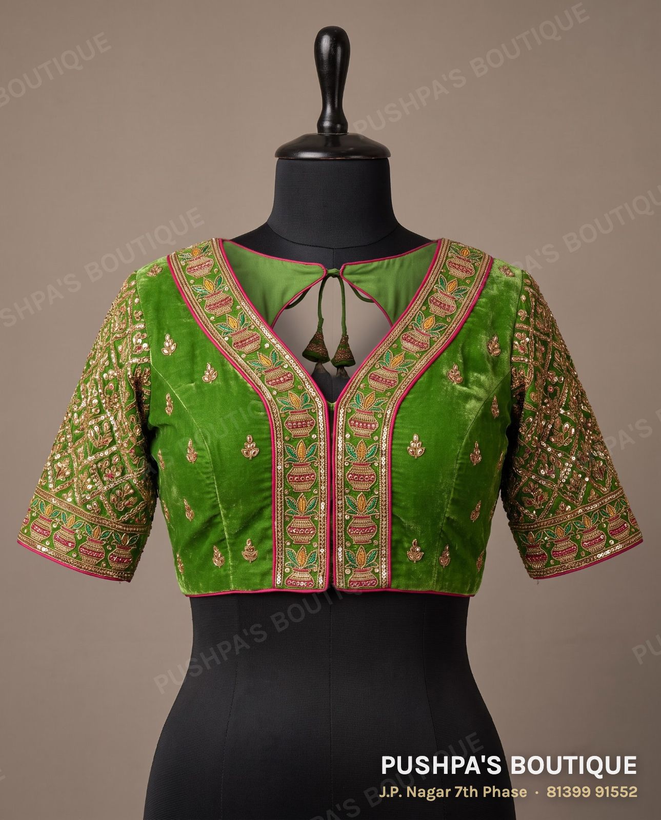 Princess cut blouse PB-067, V neck, window back, three quarter sleeve