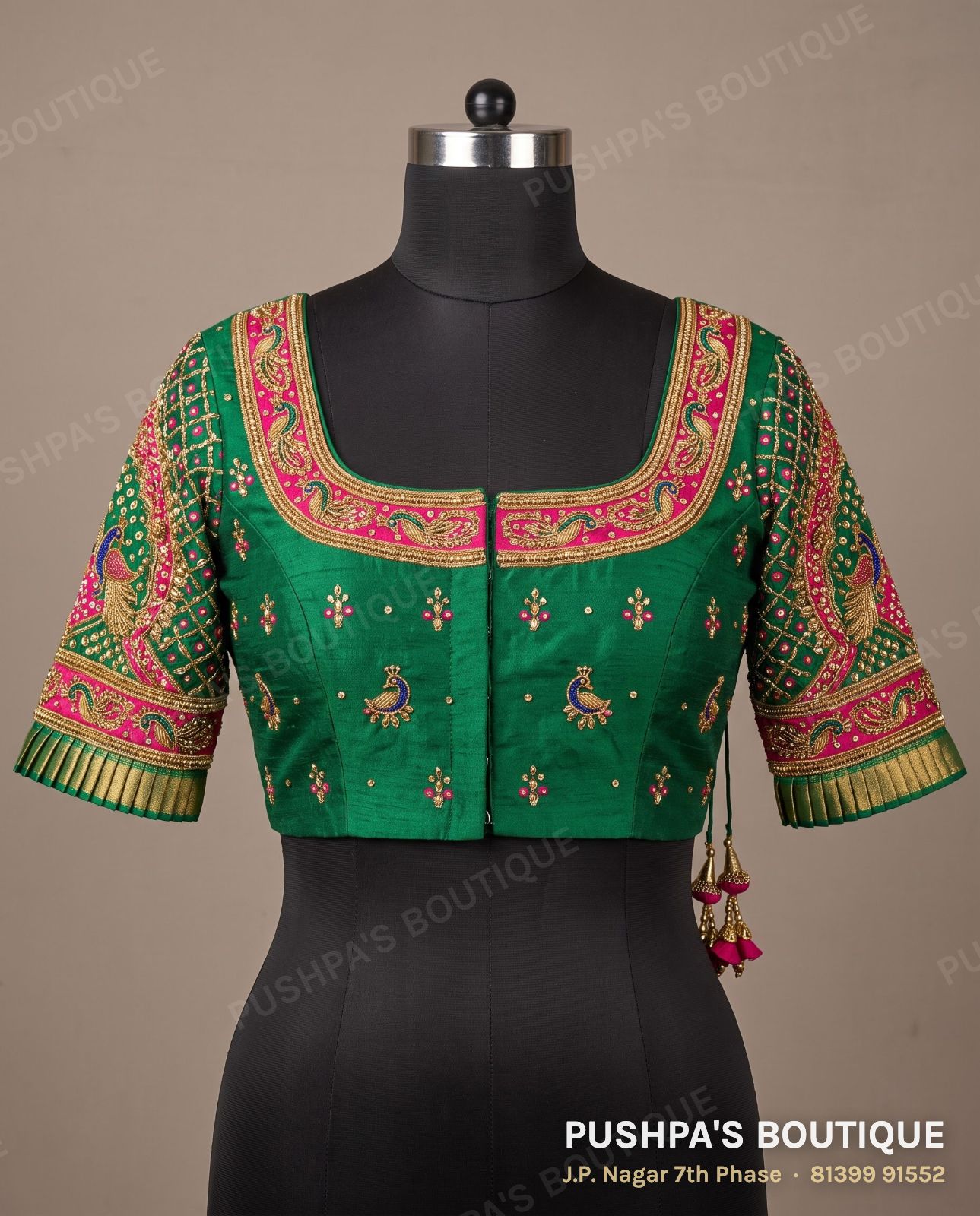 Princess cut blouse PB-069, square neck, dori back, elbow sleeve