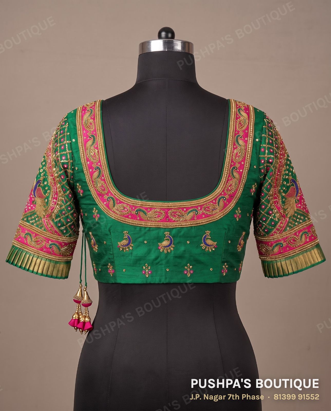 Princess cut blouse PB-069, square neck, dori back, elbow sleeve, photo 2