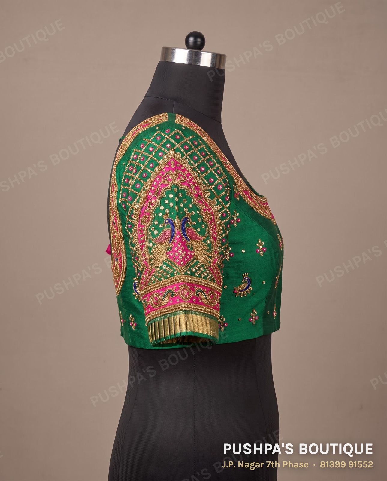 Princess cut blouse PB-069, square neck, dori back, elbow sleeve, photo 3