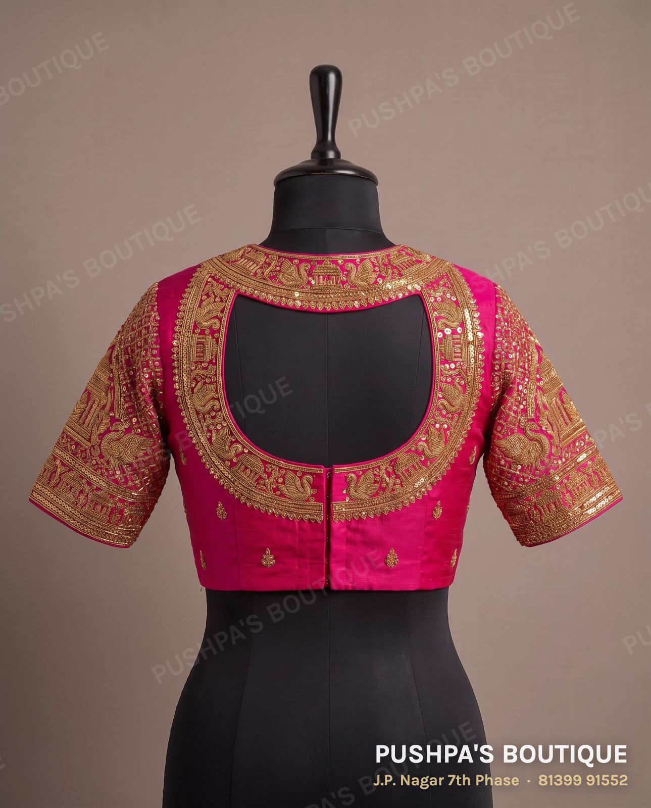 Princess cut blouse PB-070, high neck, window back, short sleeve, photo 2