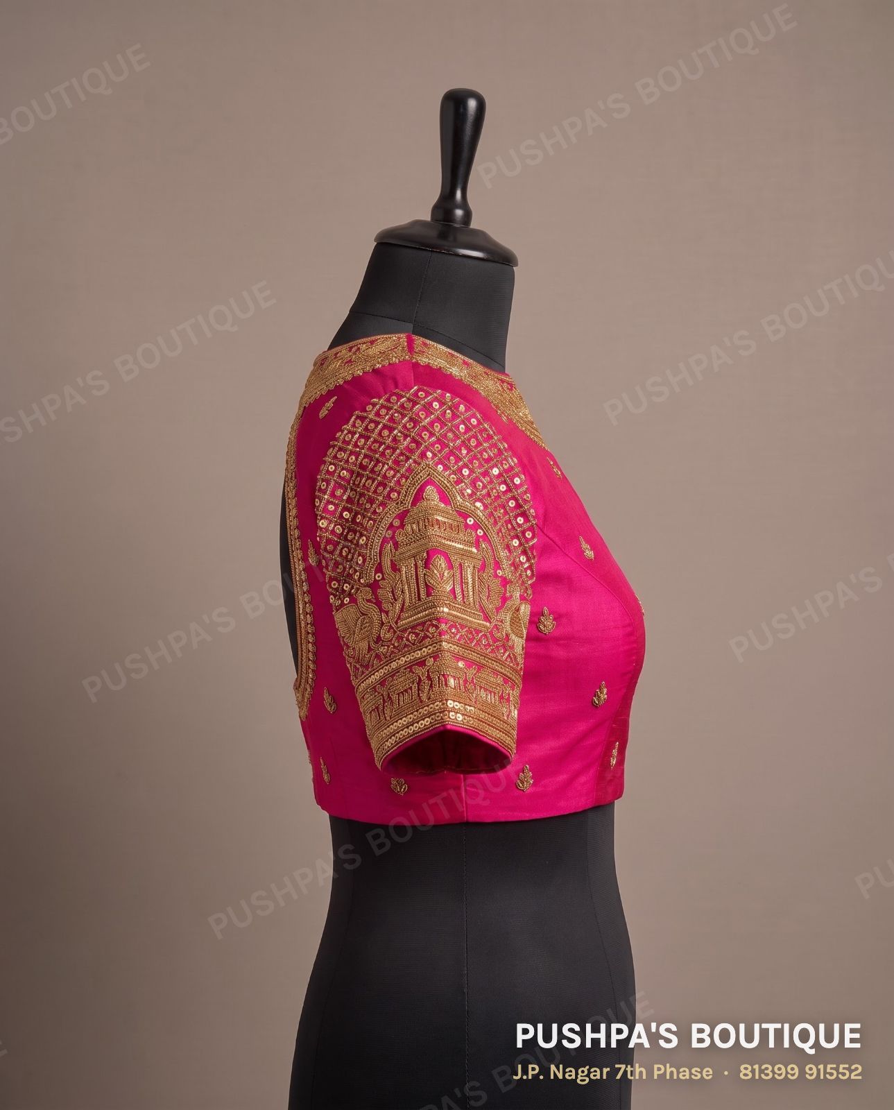 Princess cut blouse PB-070, high neck, window back, short sleeve, photo 3