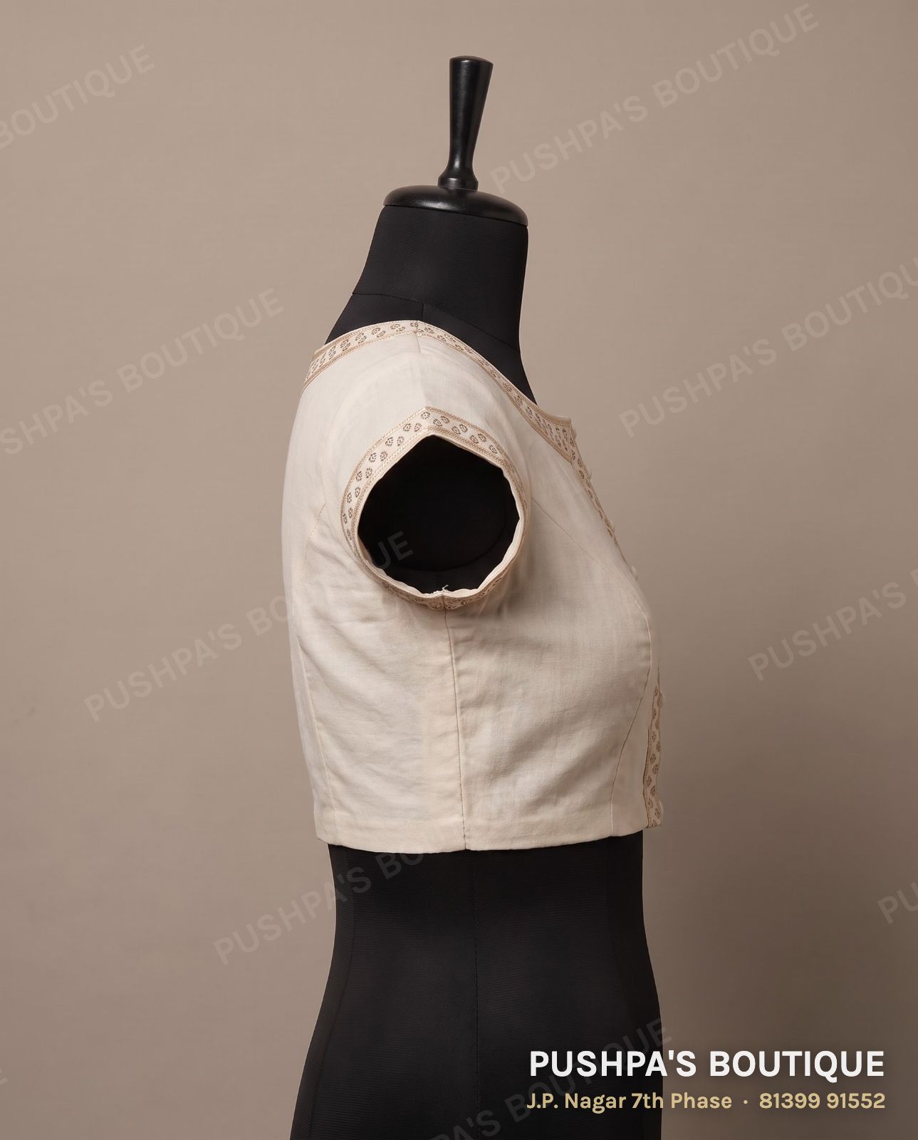 Princess cut blouse PB-071, round neck, button back, cap sleeve, photo 3