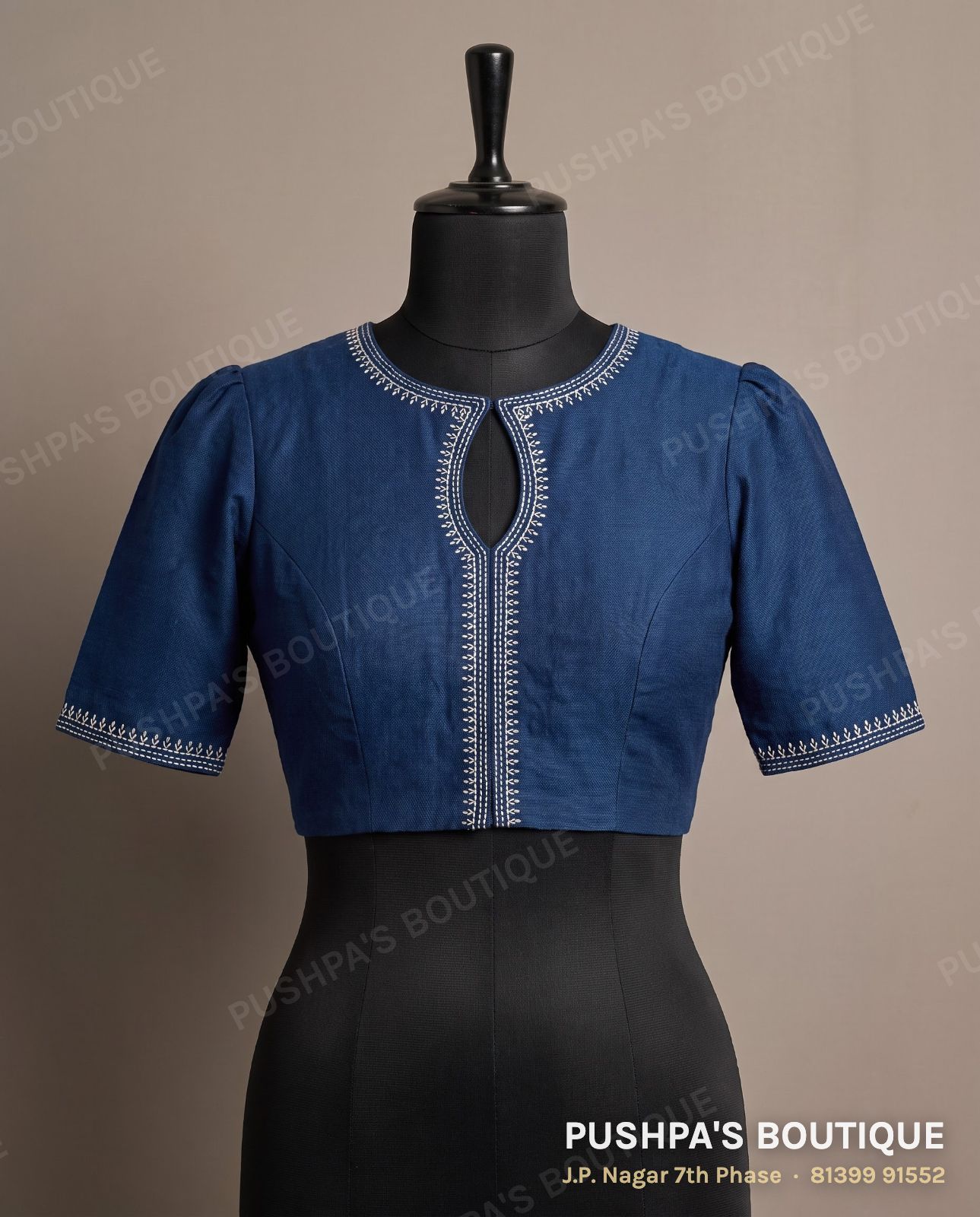 Princess cut blouse PB-074, window back, puff sleeve