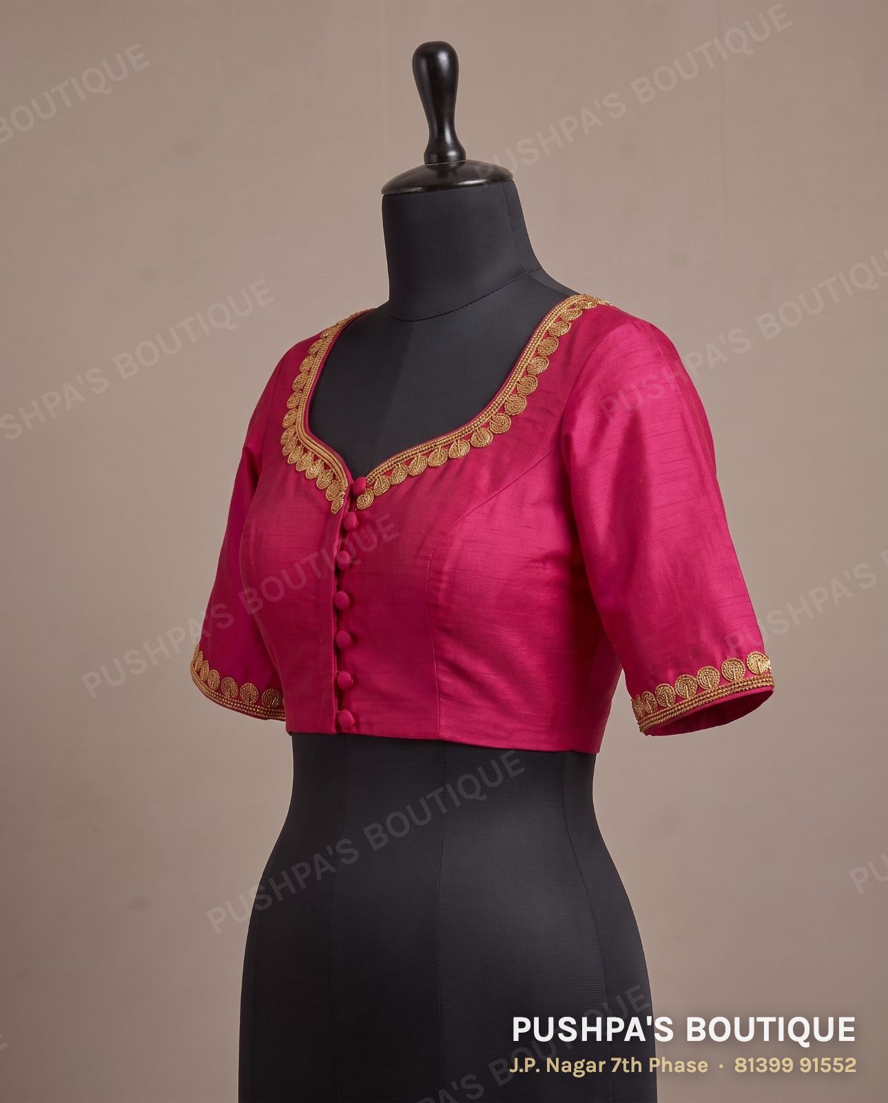 Princess cut blouse PB-075, sweetheart neck, button back, elbow sleeve, photo 3