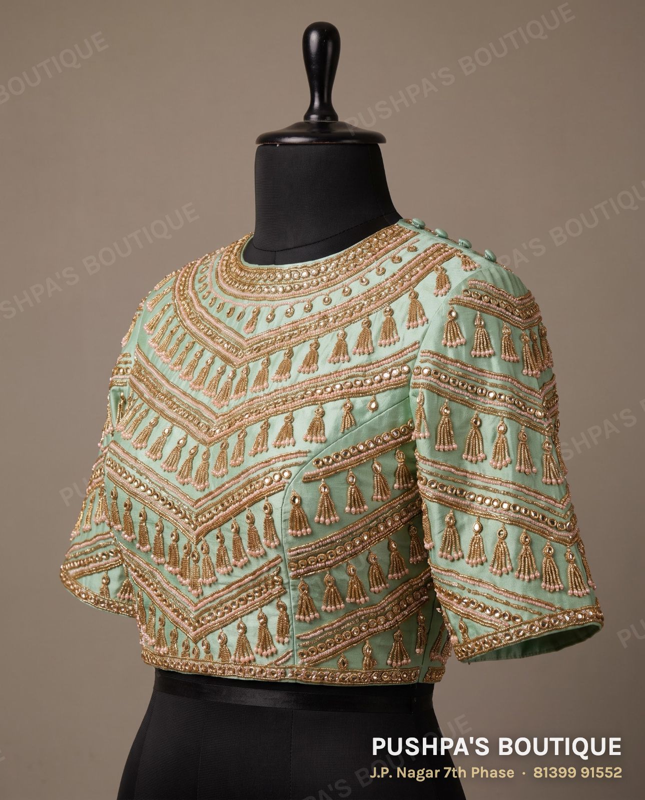 Basic blouse PB-077, high neck, button back
