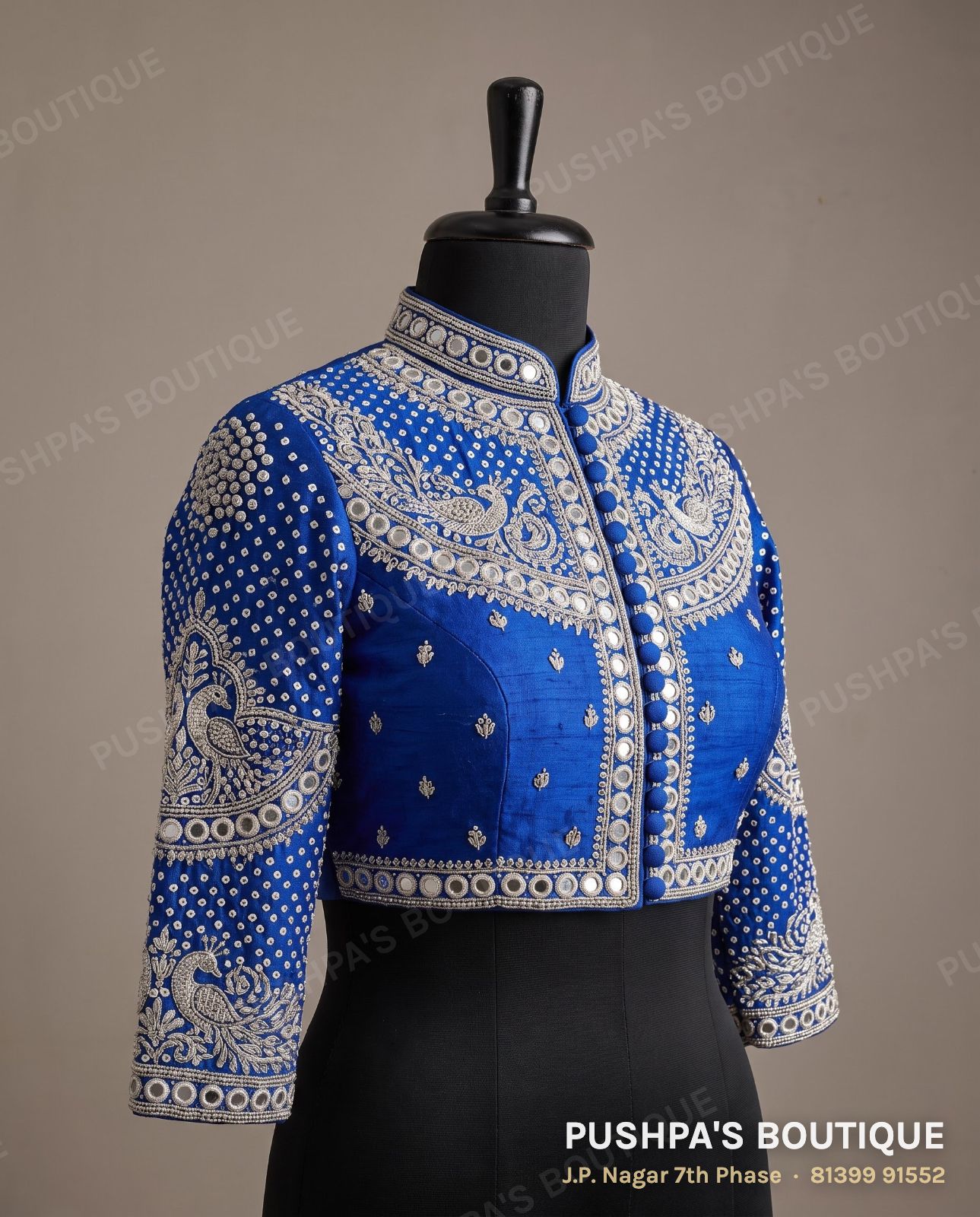 Basic blouse PB-079, collar, button back, full sleeve