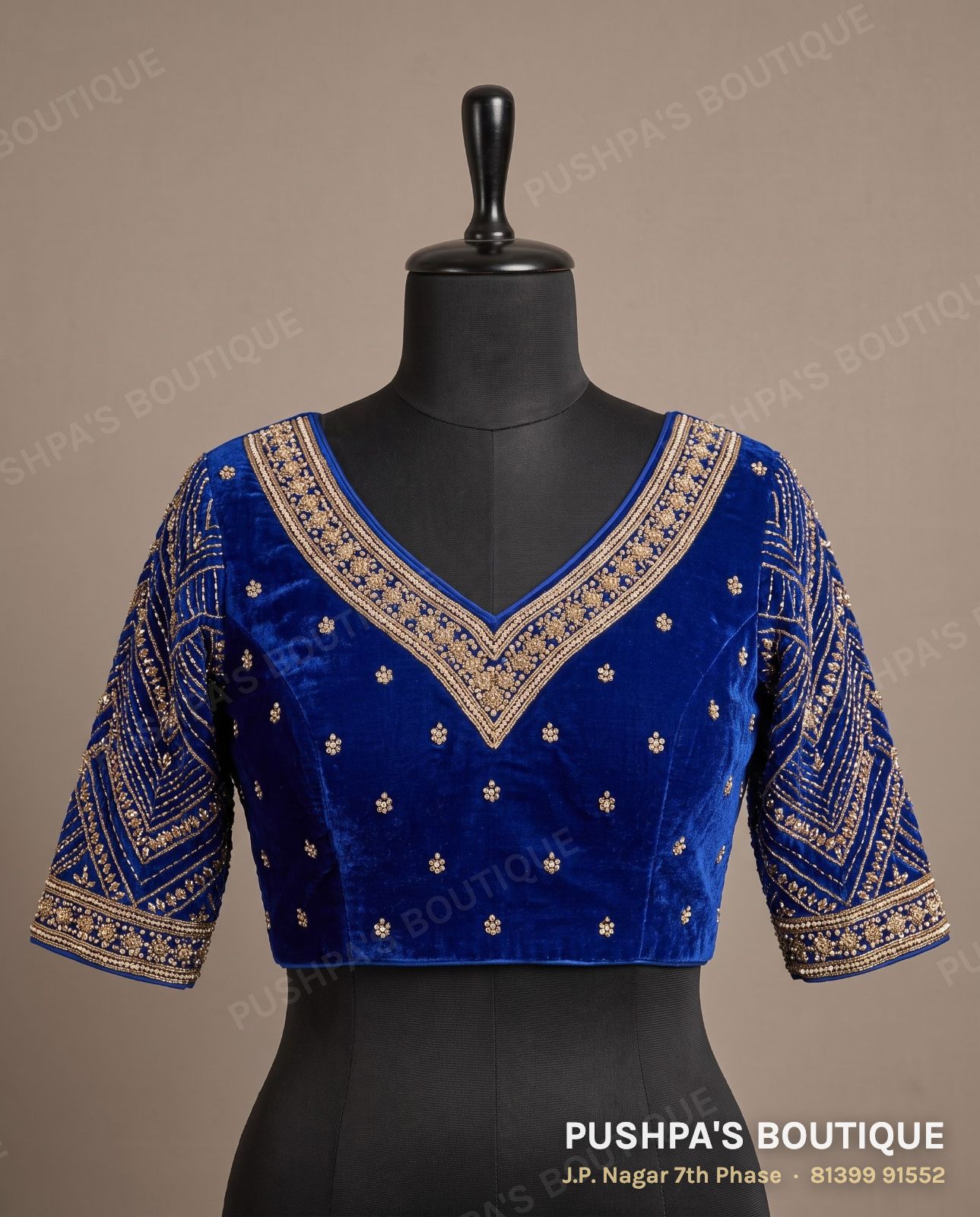 Basic blouse PB-080, V neck, high back, three quarter sleeve