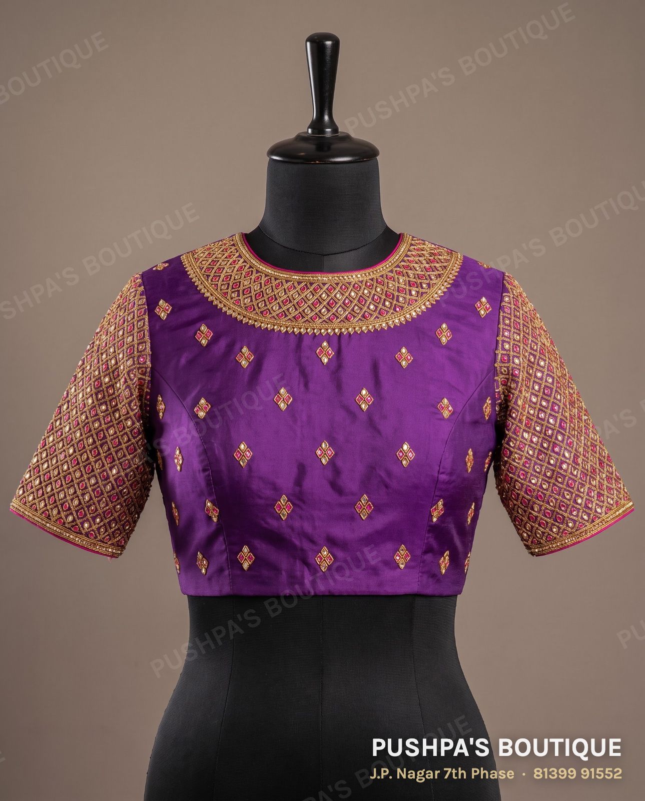 Basic blouse PB-081, high neck, high back, short sleeve