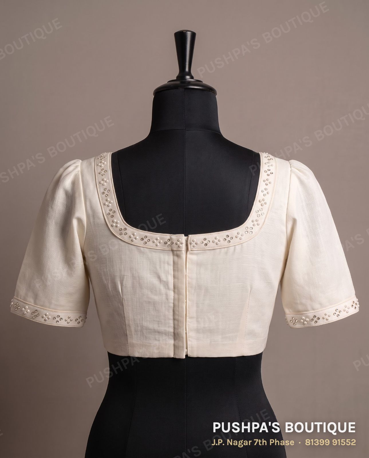 Basic blouse PB-087, square neck, deep U back, puff sleeve, photo 2