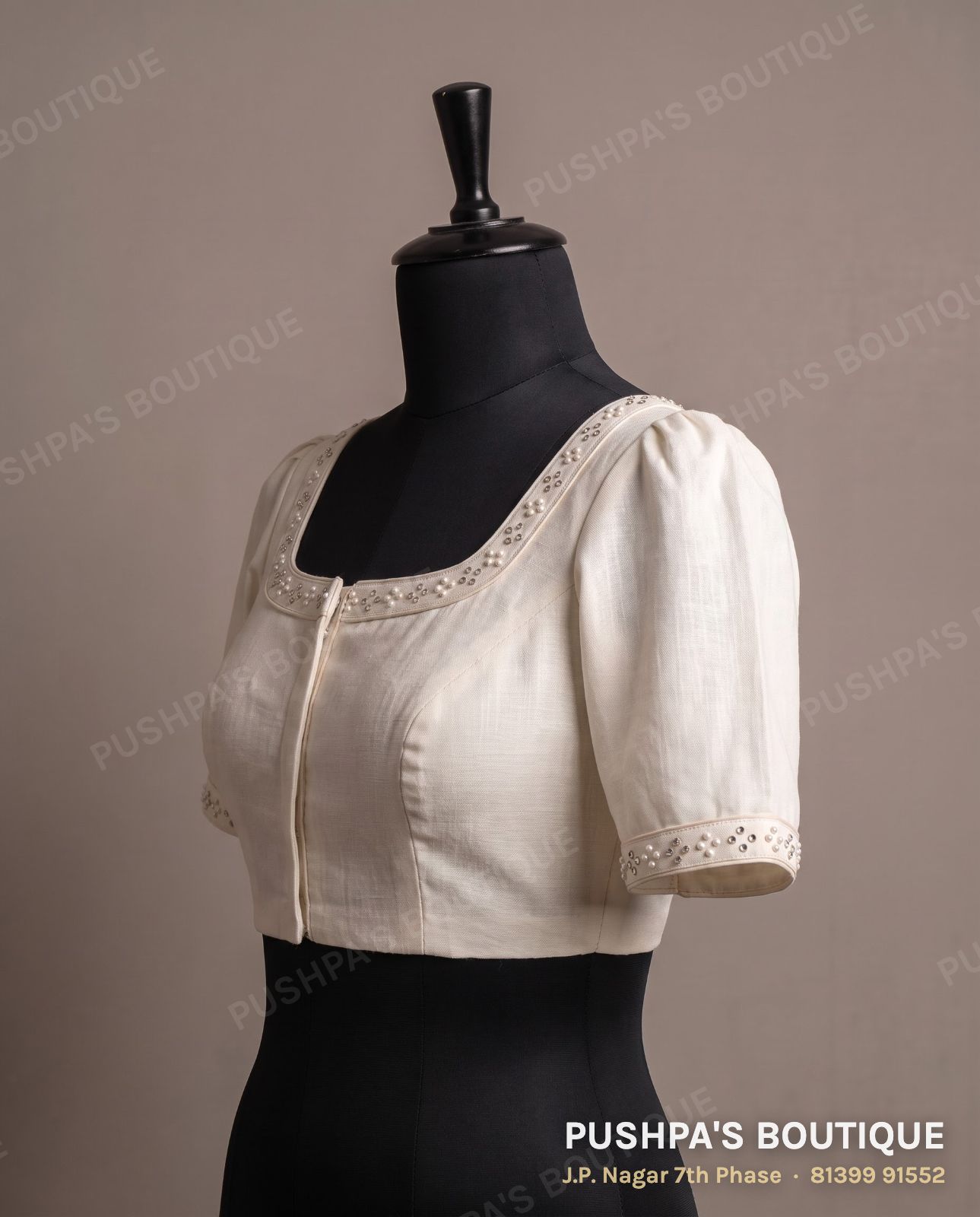 Basic blouse PB-087, square neck, deep U back, puff sleeve, photo 3