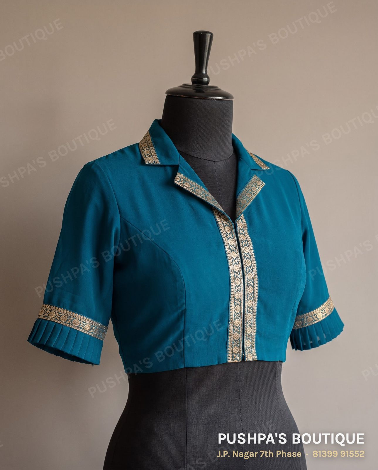 Basic blouse PB-088, collar, keyhole back, elbow sleeve