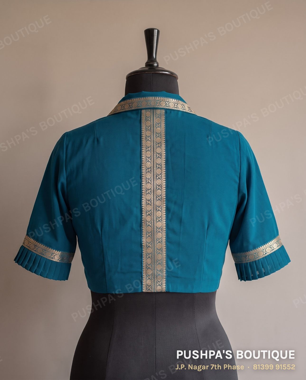 Basic blouse PB-088, collar, keyhole back, elbow sleeve, photo 2
