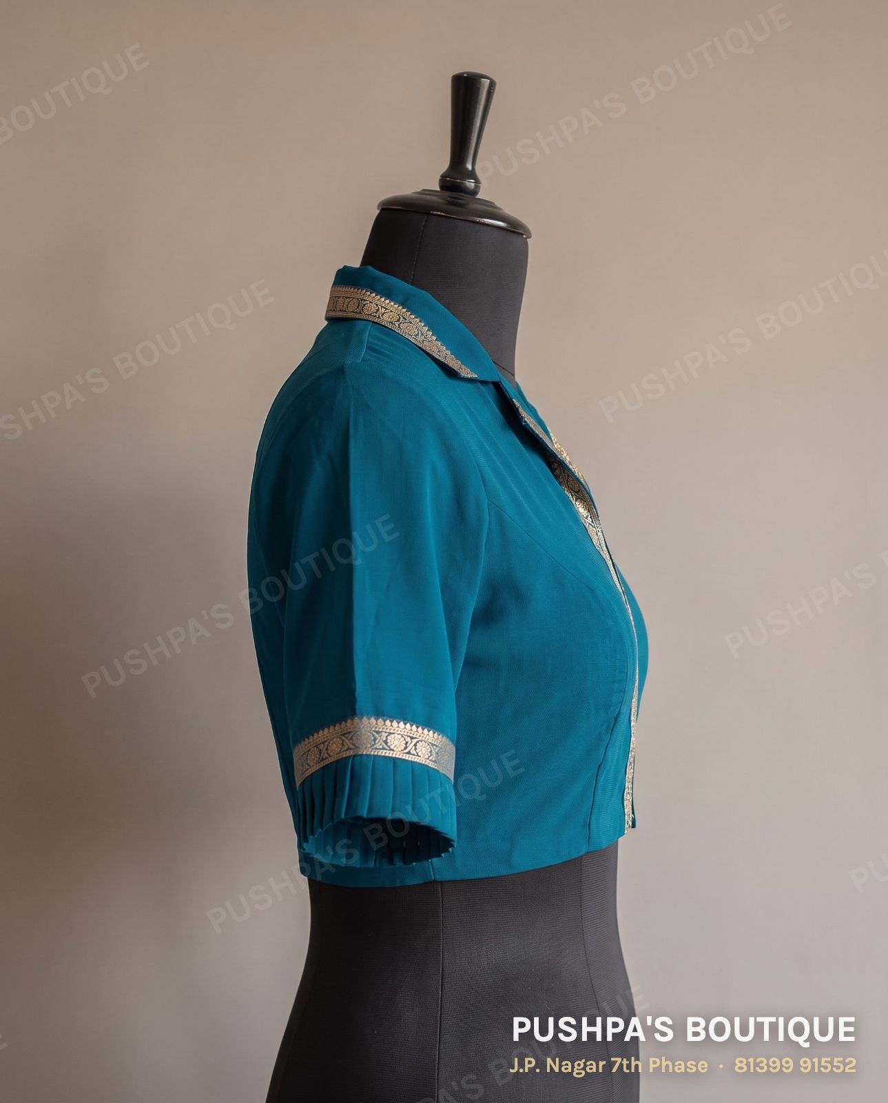 Basic blouse PB-088, collar, keyhole back, elbow sleeve, photo 3