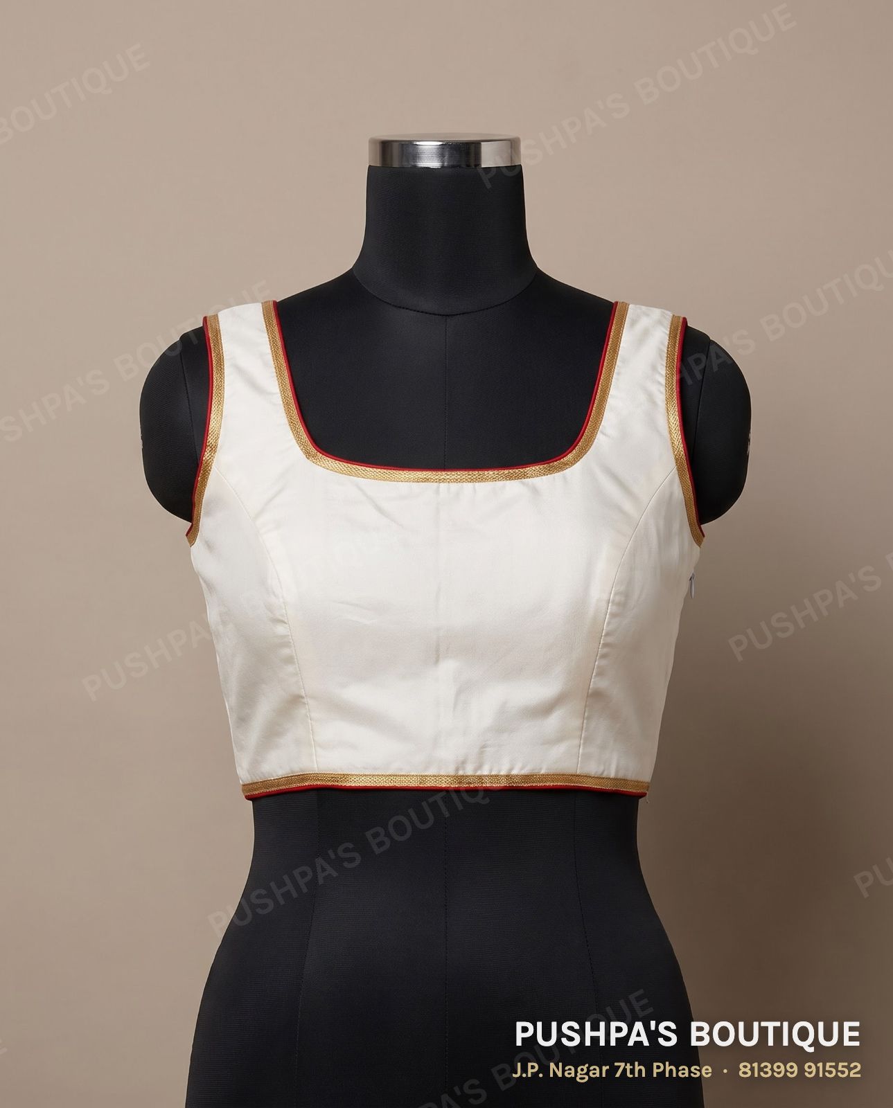 Basic blouse PB-089, square neck, zip back, sleeveless