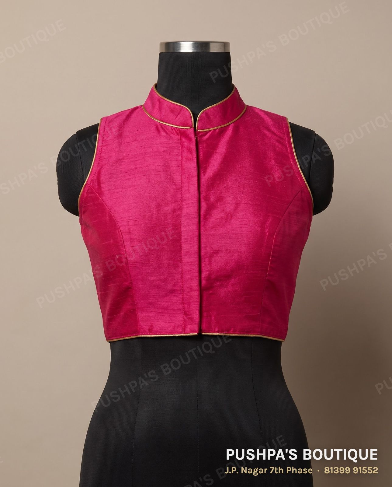 Basic blouse PB-090, high neck, deep U back, sleeveless