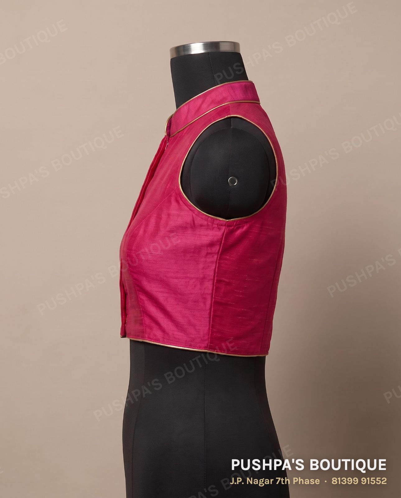 Basic blouse PB-090, high neck, deep U back, sleeveless, photo 3