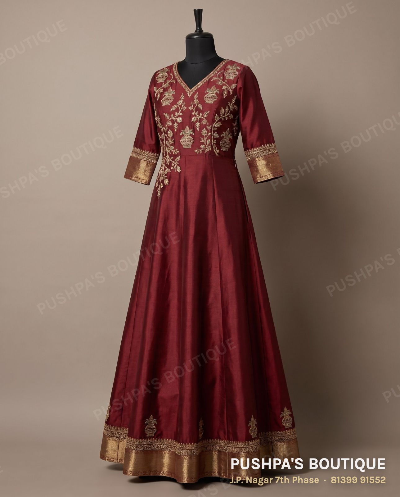 Gown PB-092, V neck, three quarter sleeve