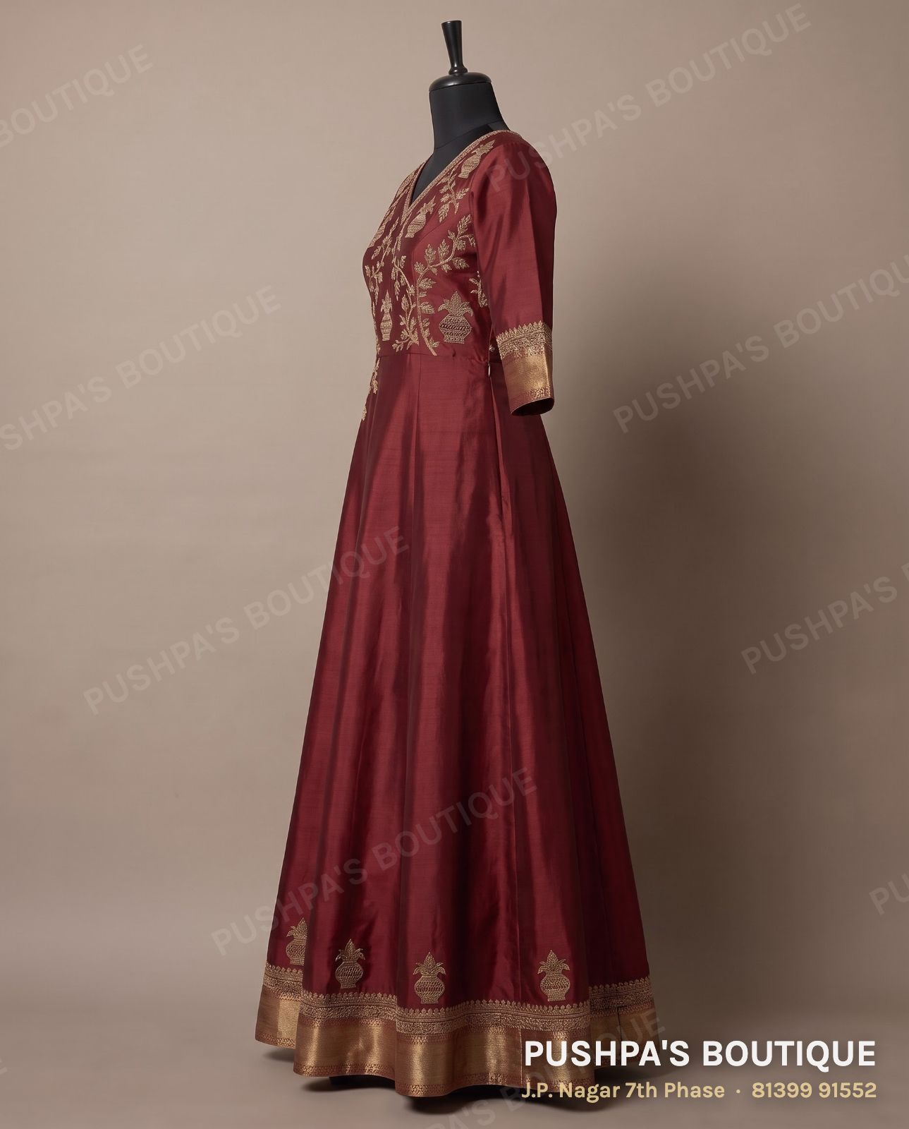 Gown PB-092, V neck, three quarter sleeve, photo 3