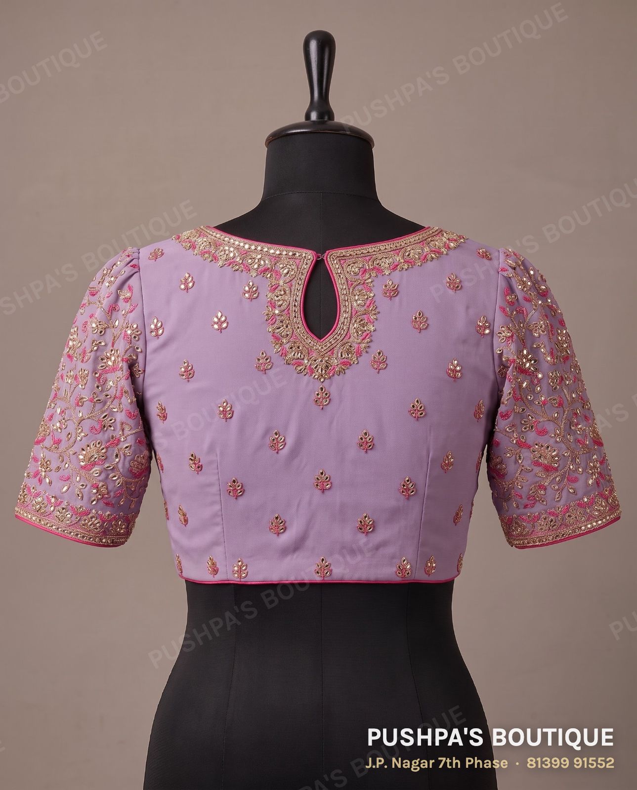 Designer blouse PB-098, sweetheart neck, zip back, puff sleeve, photo 2