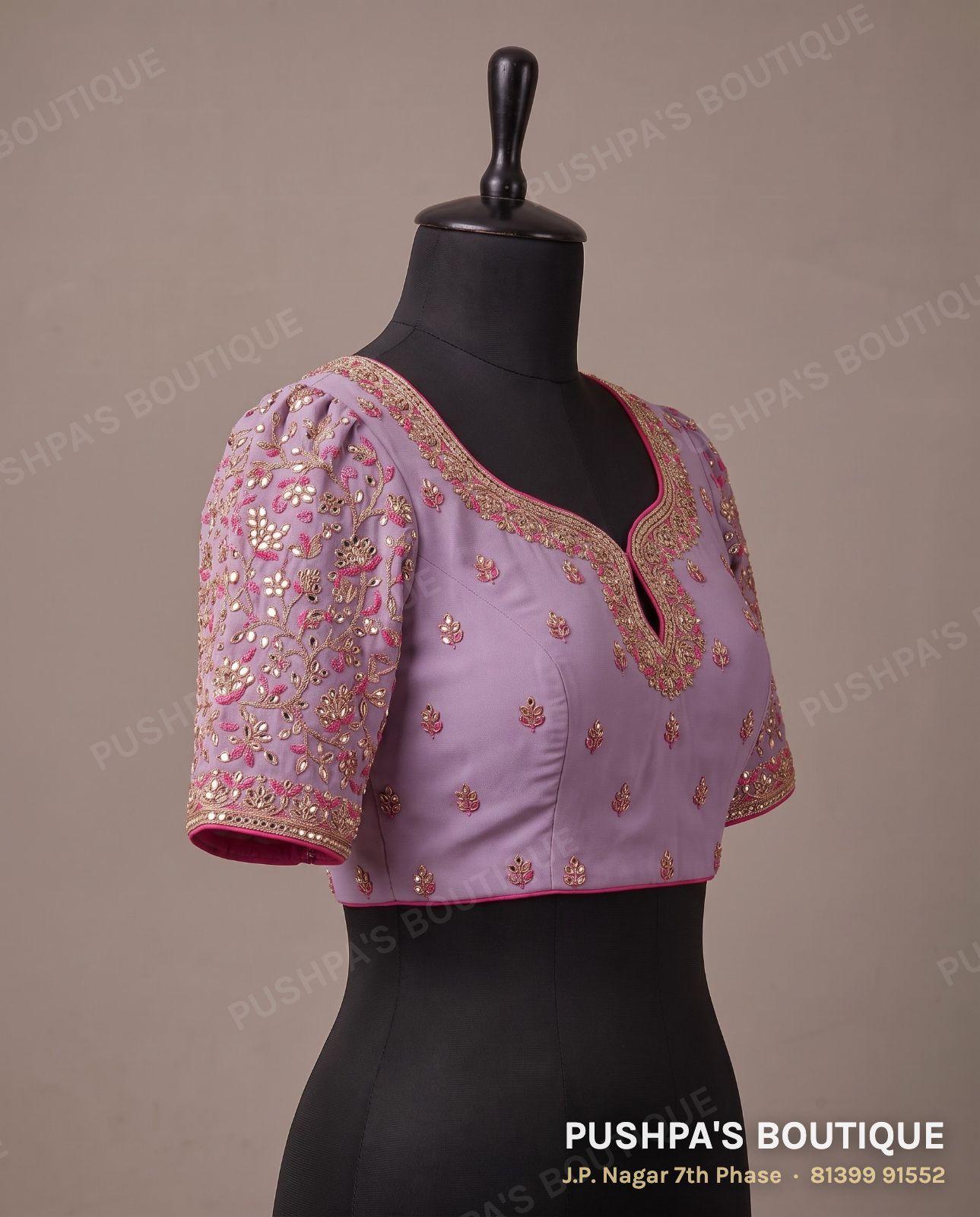 Designer blouse PB-098, sweetheart neck, zip back, puff sleeve, photo 3
