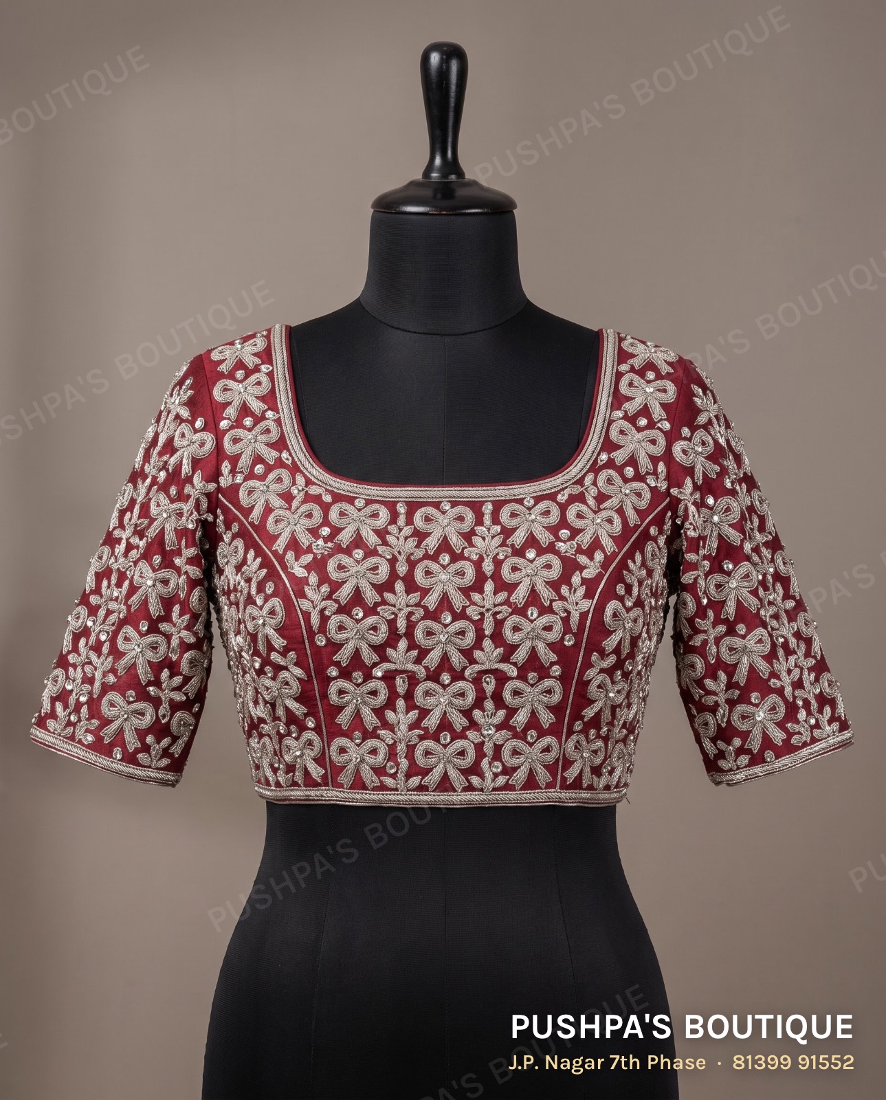 4 dot blouse PB-100, square neck, high back, three quarter sleeve